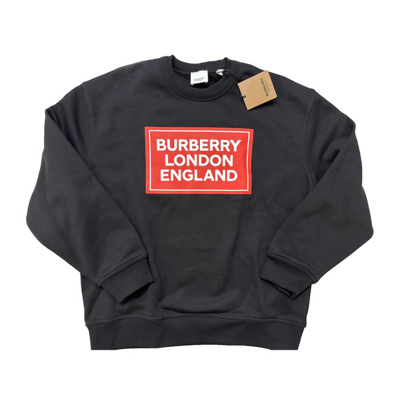 Burberry Sweatshirt Mens Medium Black Red Box London England Logo Crewneck NWT - Picture 1 of 5
